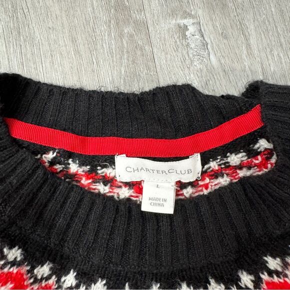 Charter Club Women's Size L Black Fair Isle Print Ruffle Warm Winter Sweater New - Picture 2 of 4